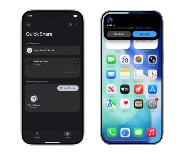 Quick Share AirDrop kompatibilitet